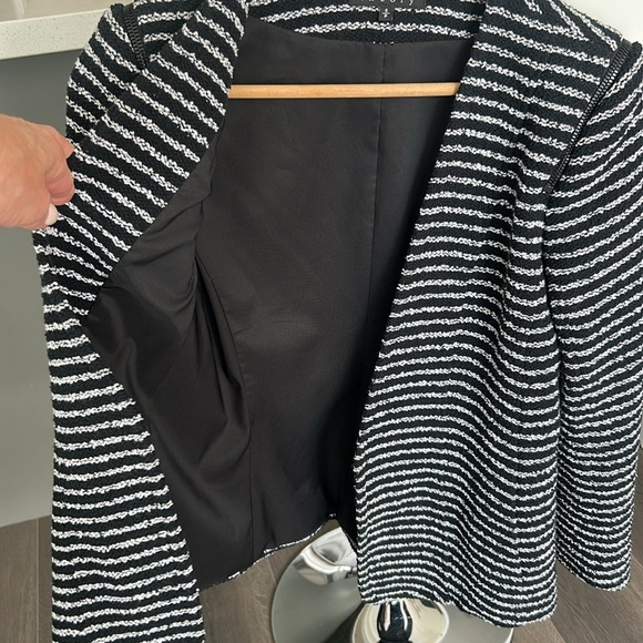 Theory Purposeful Stripe Yaisa Z Jacket Open Front Blazer Black White Women S - Picture 7 of 17